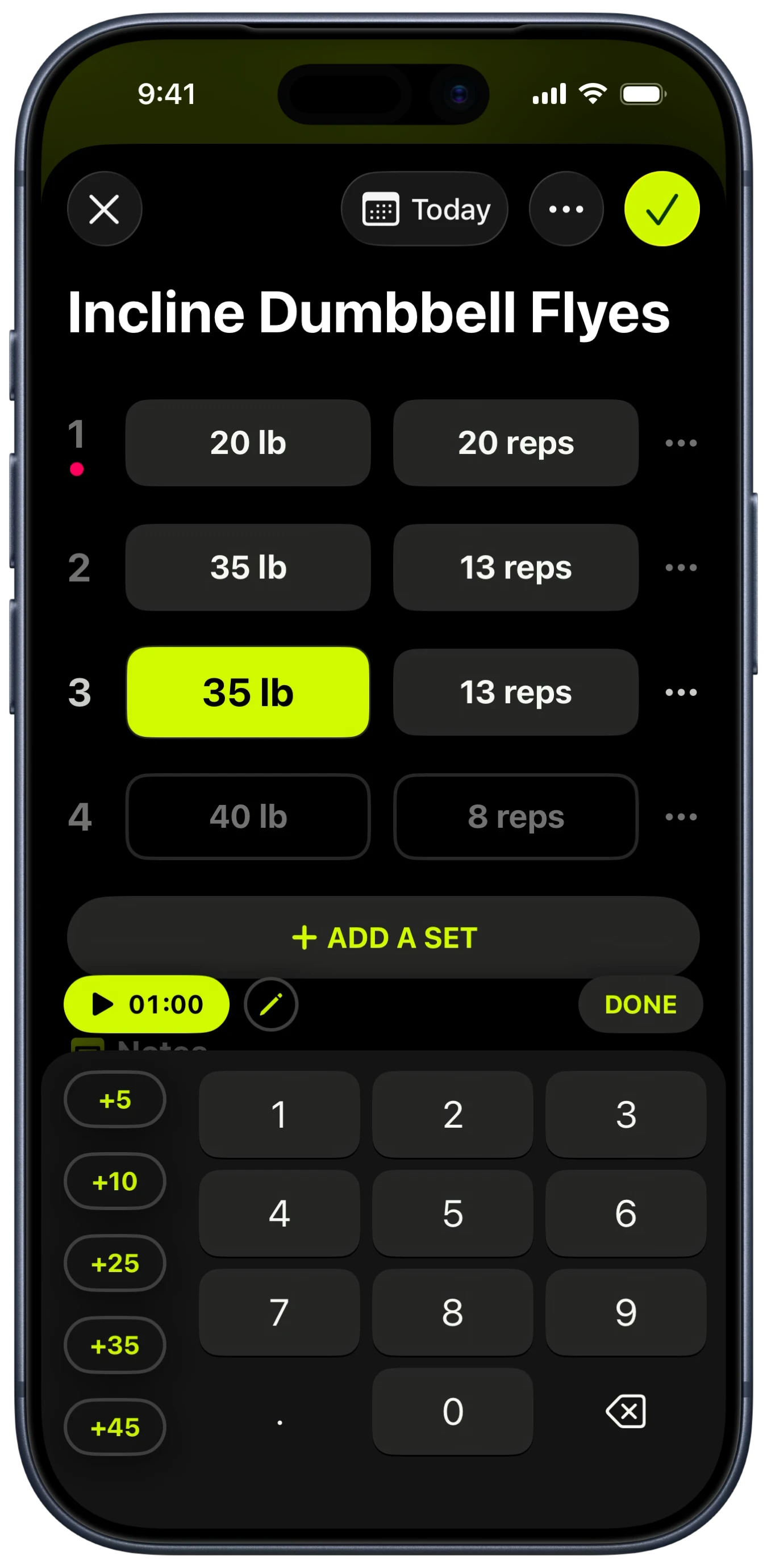 Logging a Seated Calf Raise in Gains with the volt keypad