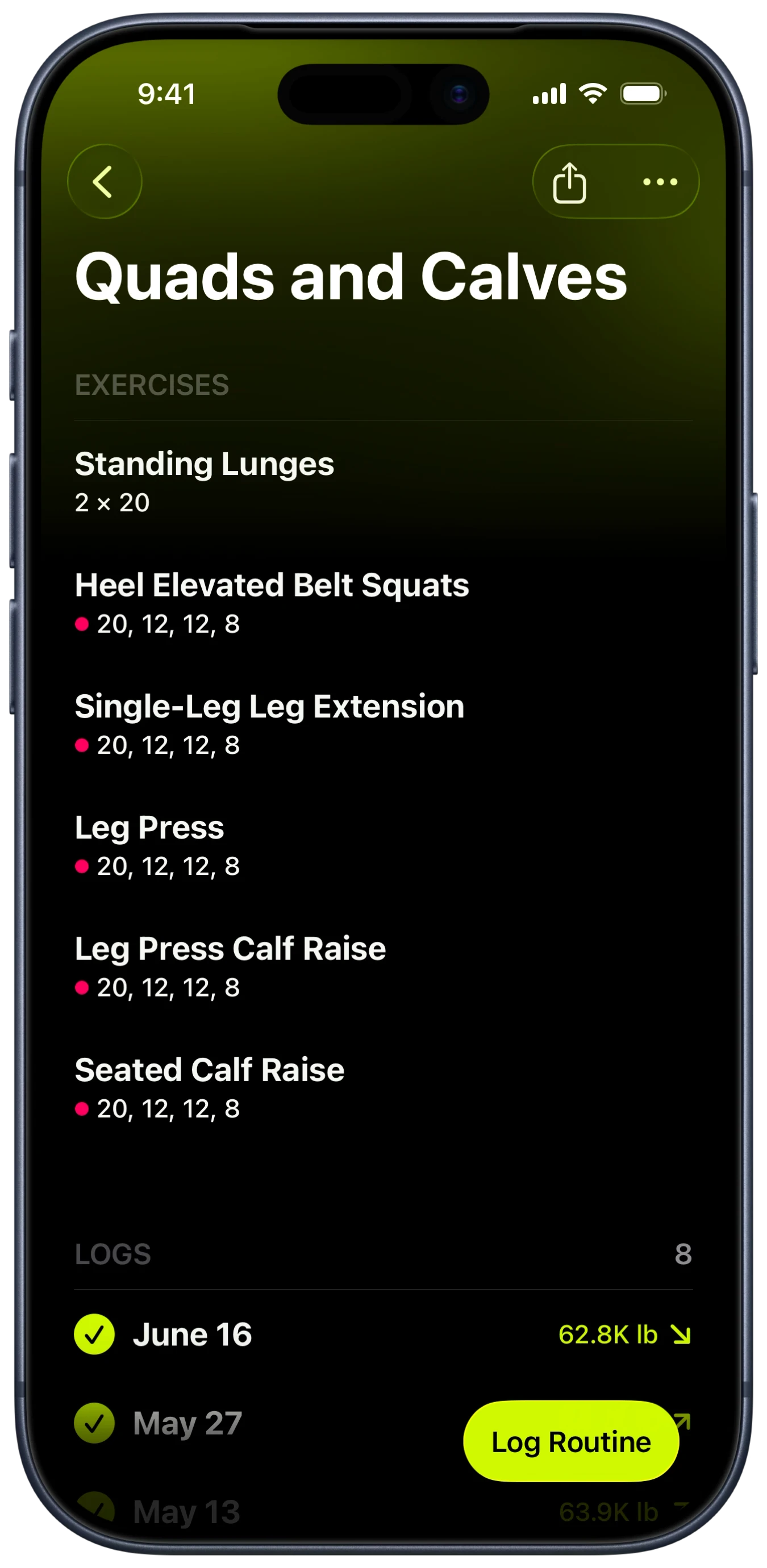 Routine folders and workouts in Gains